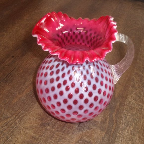 Fenton cranberry Wright polka dot pitcher opal